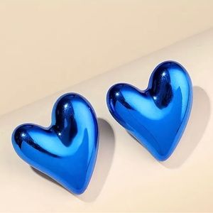 NEW vintage inspired chunky blue heart earrings-funky statement earrings-